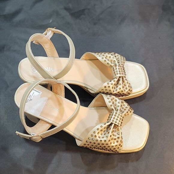 BRAND NEW WELLSFOUNTN RHINESTONE BOWNOT BLOCK HEEL OPEN-TOE SANDAL G1 - Picture 7 of 15